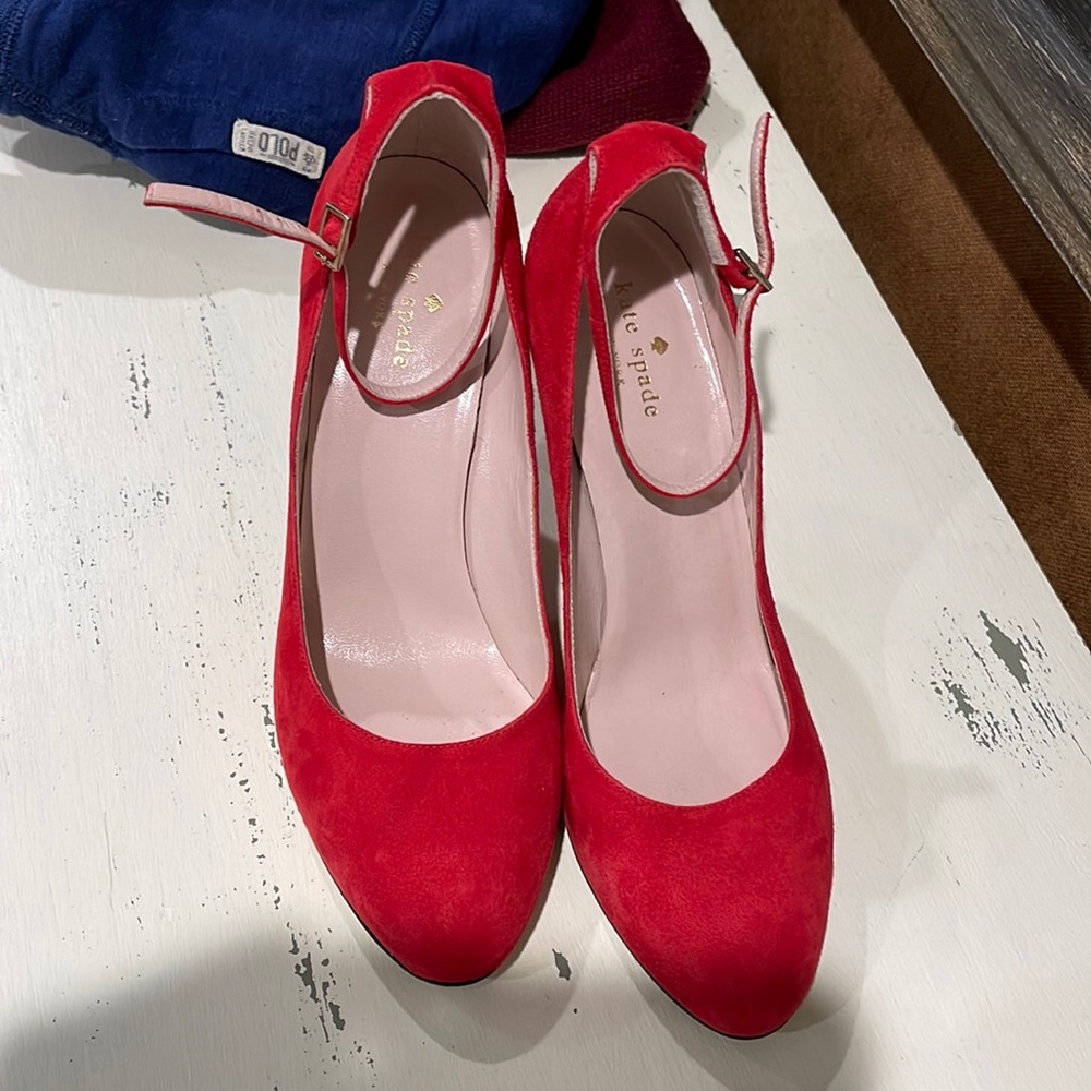 Red suede Kate spade heels.  would be gorgeous for Christmas.